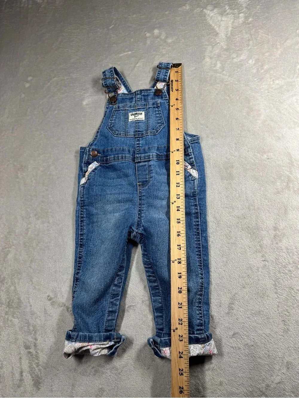 Oshkosh B’Gosh Baby Girl Denim Blue Jean Floral Trim Overalls Size 18 Months